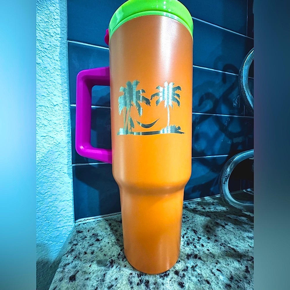 HOGG 40oz Mighty Mix Tumbler Orange Pink Lime Handle NWT - Picture 5 of 5